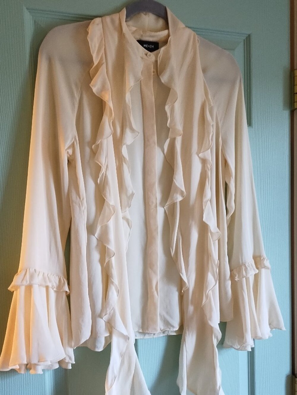 ME+EM Silk Ivory Ruffle Scarf Blouse Dark Romance Pirate Gothic Size 4